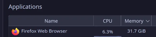 Firefox using 31.7GiB of memory